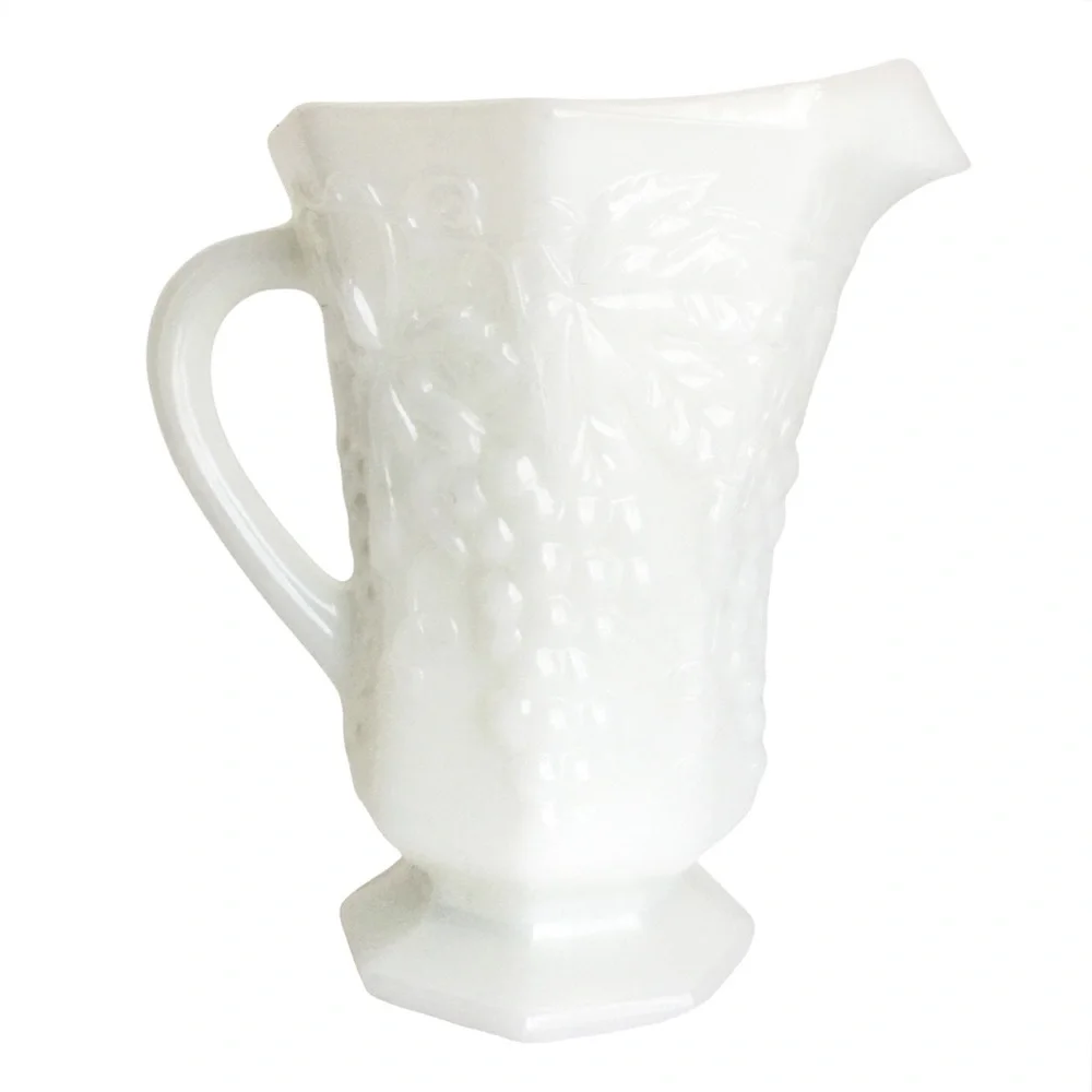 Vintage Anchor Hocking Faceted Milk Glass Pitcher